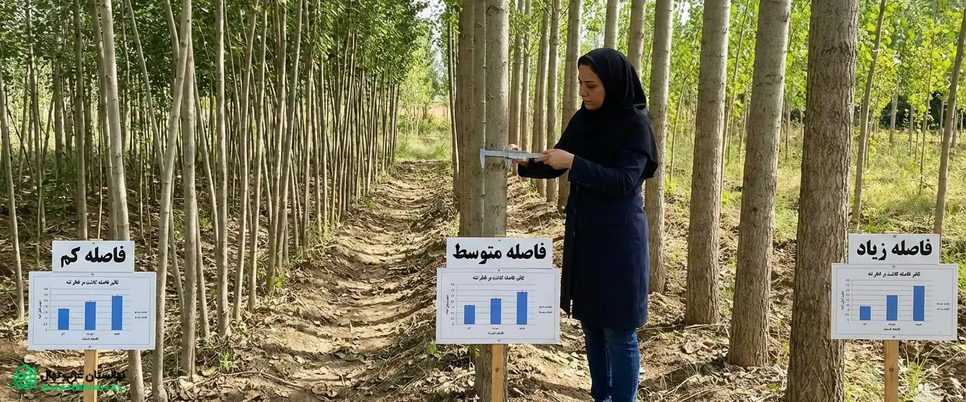 تأثیر فاصله کاشت بر قطر تنه نهال (درخت) صنوبر